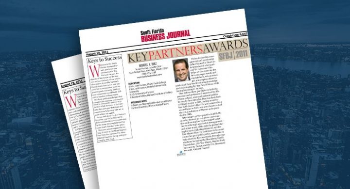 Picture of photo cover of article= South Florida Business Journal Key partners Awards 2011 Manuel Diaz
