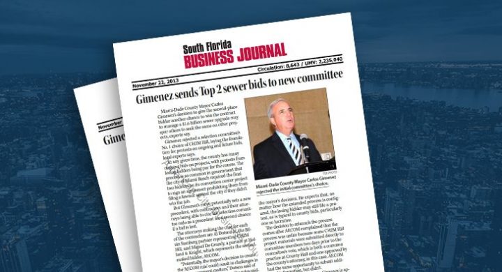 Picture of photo cover of article= South Florida Business Journal Top 2 sewer Bids