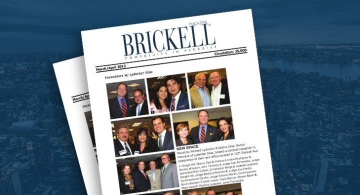 Picture of photo cover of article= Brickell magazine Encounters w Lydecker Diaz new space 03-01-12