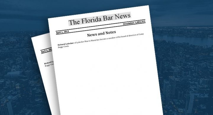 Picture of photo cover of article= Florida Bar News, Richard Lydecker camp Boggy Creek 04-01-12