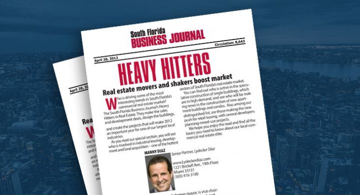 Picture of photo cover of article= South FL Business Journal. Heavy Hitters Manny Diaz 04-20-12
