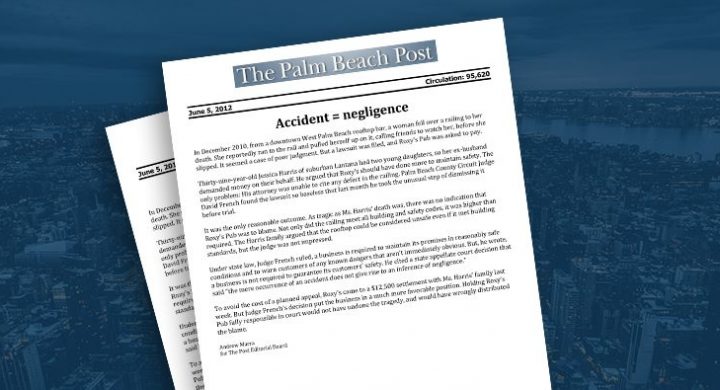 Picture of photo cover of article= Palm Beach Post - Accident Negligence 06-05-12