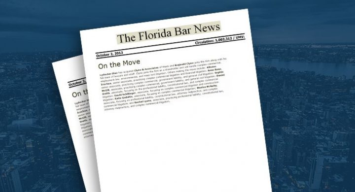Picture of photo cover of article= Florida Bar News Move Reginad Clyne 10-02-13