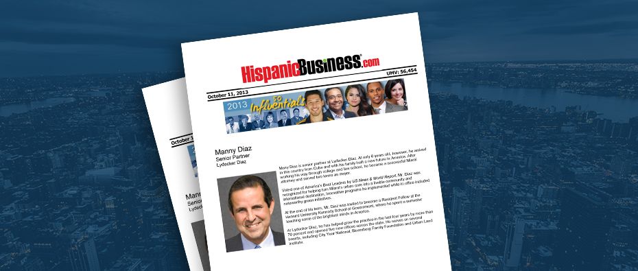 Picture of photo cover of article= Hispanic Business 50 influentials (10-11-13)