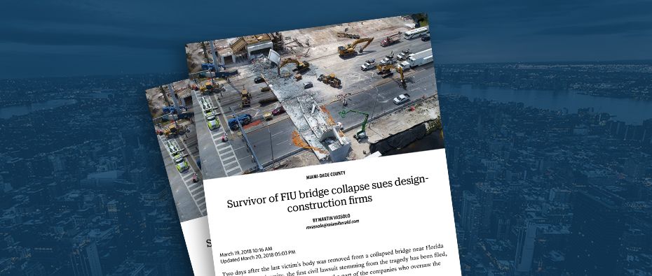 Picture of photo cover of article= FIU bridge survivor sues companies for negligence Miami Herald